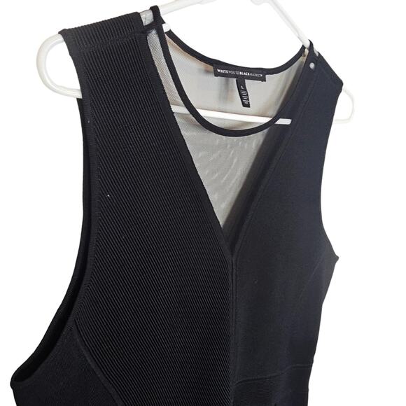 White House Black Market Top Peplum Top Sleeveless Blouse Women L Black Knit Top - Picture 4 of 7
